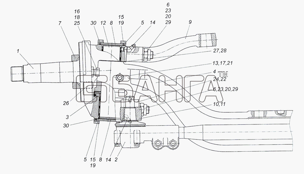 КамАЗ КамАЗ-4308 (2008) Схема 4308-3000015 Ось передняя-197 banga.ua